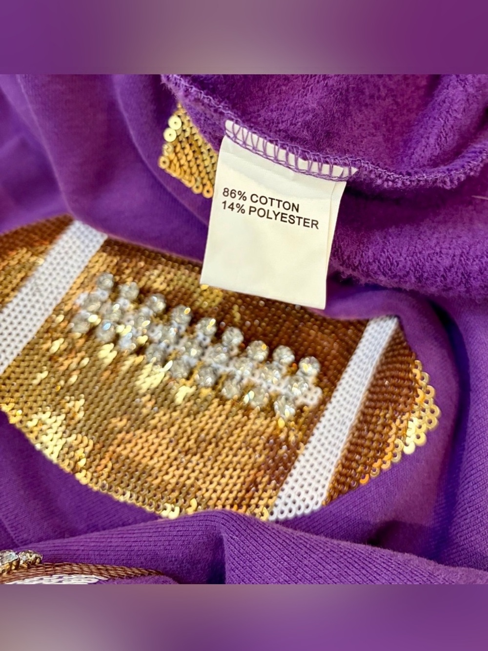 EUC!! QUEEN OF SPARKLES Sweatshirt with Gold Sequin & Crystal Footballs π - Picture 5 of 5